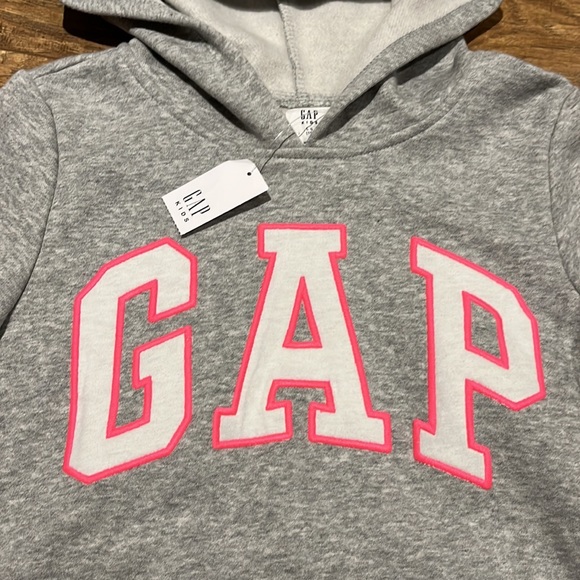 GAP kids cozy kangaroo pouch hooded sweater neon pink accented letters - Picture 2 of 10